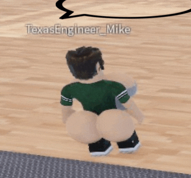 a cartoon character with a big butt is talking to texasengineer mike