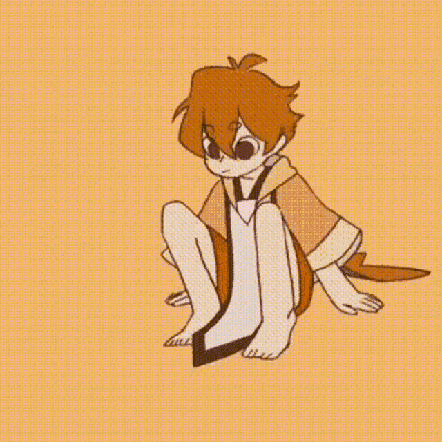 a cartoon character is squatting down on a yellow background ..
