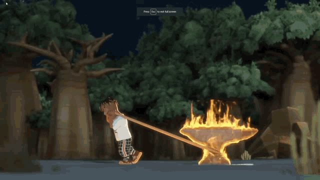 a cartoon character is pulling a large anvil with a fire coming out of it