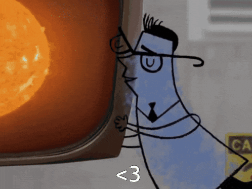 a cartoon of a man looking at the sun with the letters < 3 above him