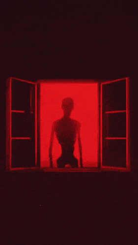 a blurry picture of a person 's shadow in front of a red background .