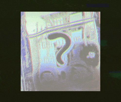 a picture of a question mark on a purple and green background