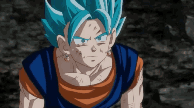 a close up of a person with blue hair and earrings