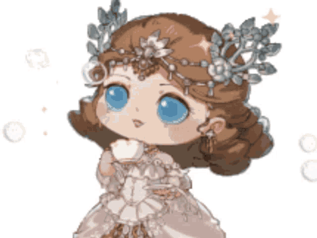 a cartoon drawing of a girl in a white dress holding a cup of coffee