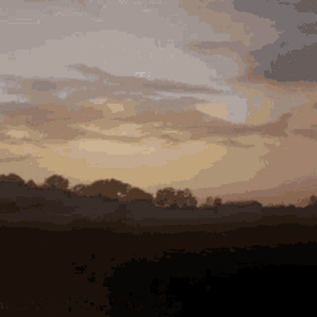 a sunset with a few trees in the foreground