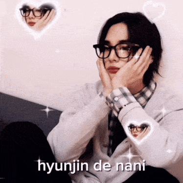a picture of a person with glasses and the name hyunjin de nani on it