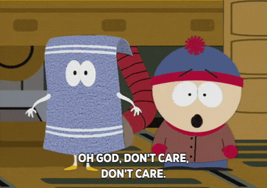 a cartoon character says oh god don t care don t care