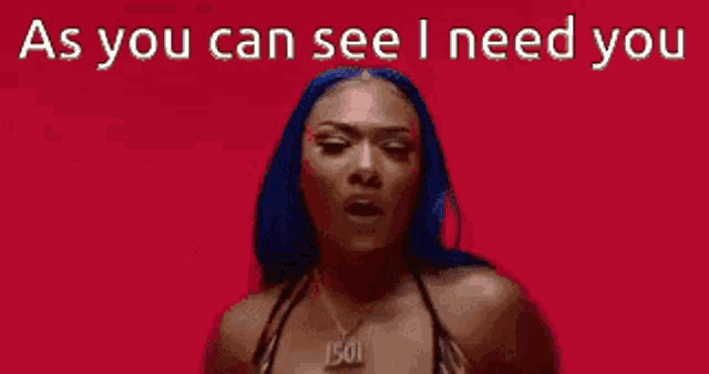 a woman in a bikini with the words as you can see i need you written above her