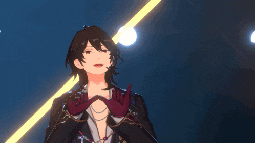 a character in a video game making a heart shape with his hands