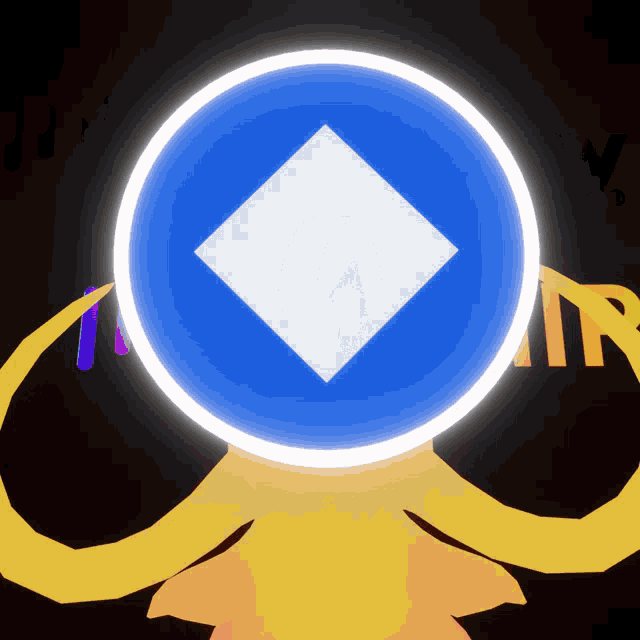 a blue circle with a white diamond in the middle