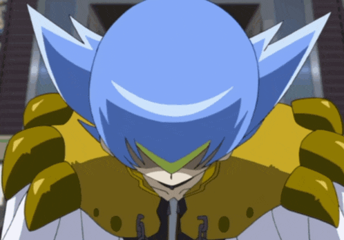a cartoon character with a blue helmet and a yellow jacket