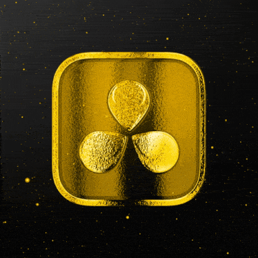 a gold square with three drops of liquid in it