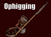 a picture of a snake holding a spear with the word ophigging written above it