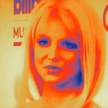 a close up of a woman 's face in front of a bill mu sign
