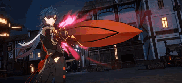 a cartoon character is holding a large sword in his hand