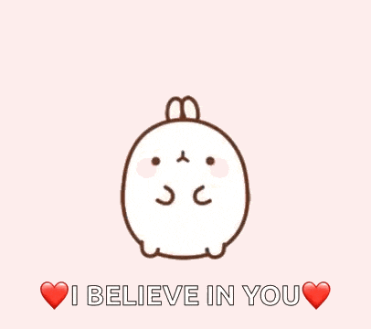 a cartoon rabbit with hearts on its head and the words `` i believe in you ''