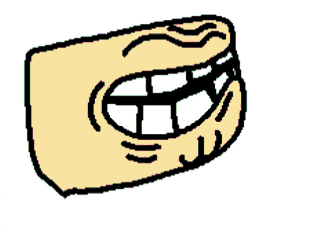 a pixel art drawing of a troll face with a big mouth