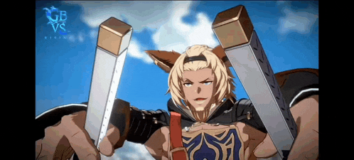 a video game character is holding a pair of sticks in his hands