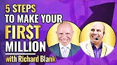 a purple poster with two men and the words `` 5 steps to make your first million with richard blank '' .