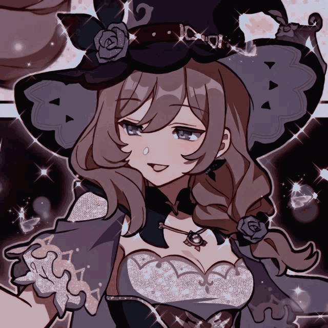 a drawing of a girl wearing a witch hat and a dress