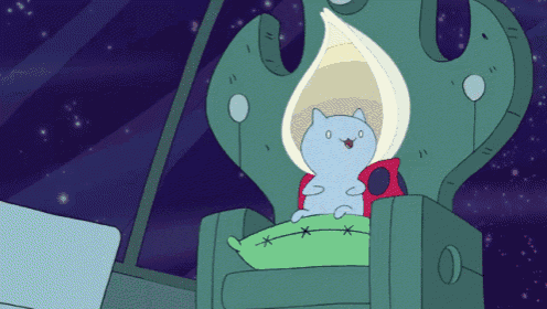 a cartoon cat is sitting in a chair with a flame coming out of its head