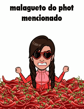 a cartoon of a woman surrounded by red peppers with the words malagueto do phot mentionado above her
