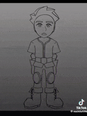 a black and white drawing of a boy with a surprised expression on his face