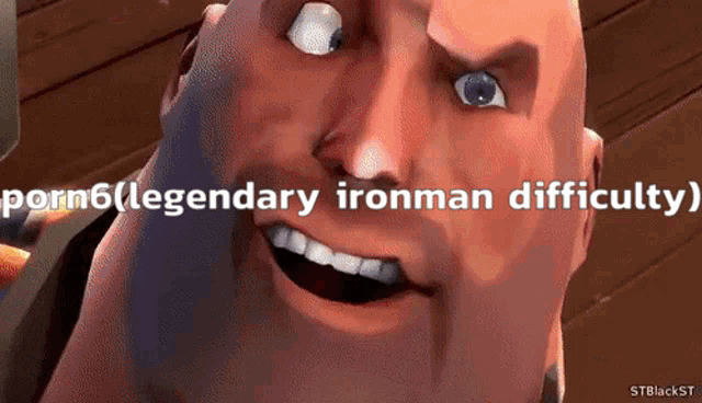 a cartoon character is smiling with the words porn6 ( legendary ironman difficulty ) behind him