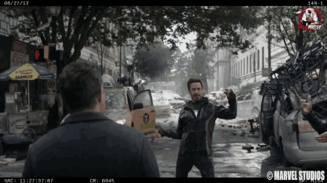 a screen shot from marvel studios shows a man fighting another man