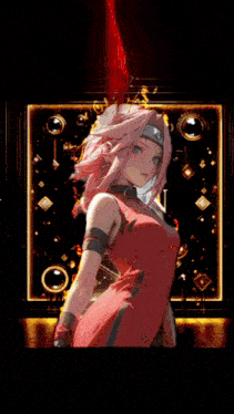 a girl with pink hair is standing in a dark room
