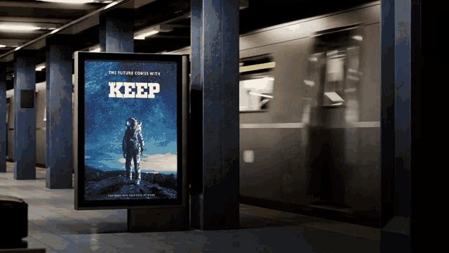 a movie poster for keep shows an astronaut standing on a mountain