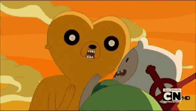 a cartoon character with a heart shaped face is being kissed by finn