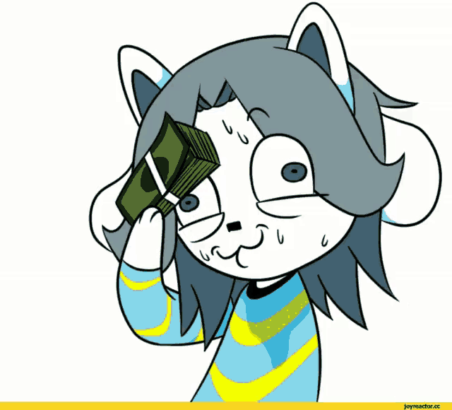 a cartoon cat is holding a stack of money