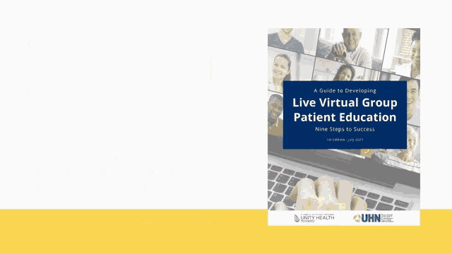 a guide to developing live virtual group patient education with a picture of a person typing on a laptop