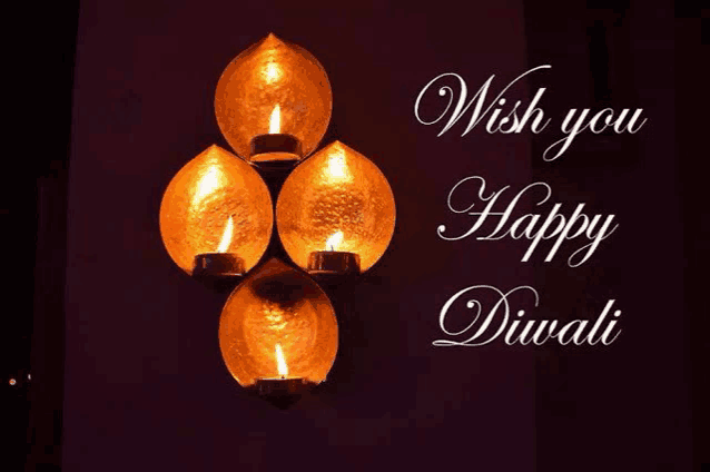 a wish you happy diwali card with candles on a wall