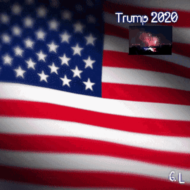 a trump 2020 poster with an american flag