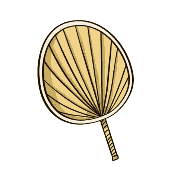 a drawing of a fan with a handle on a white background