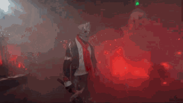 a blurred image of a monster with a scarf around his neck