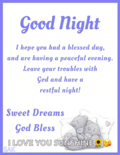 a good night message with a teddy bear on the bottom