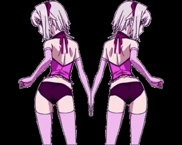 a couple of anime girls are standing next to each other holding hands .