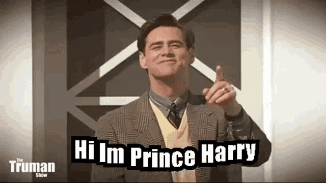a man in a suit and tie is saying hi im prince harry .