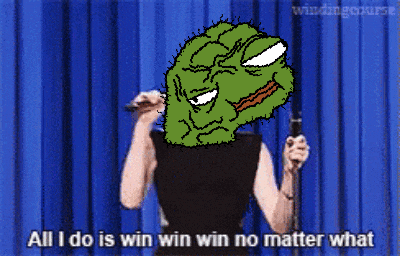 a cartoon of a person holding a microphone with the words all i do is win win win no matter what behind them