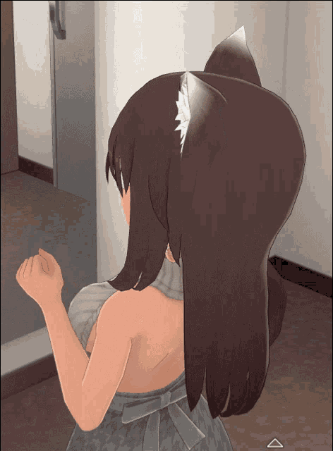 a computer generated image of a girl with brown hair and white ears