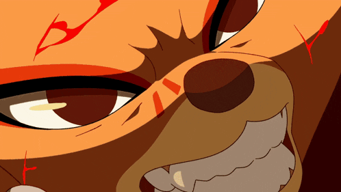 a close up of a cartoon fox 's face with a red x on it