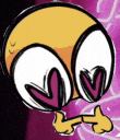 a close up of a cartoon smiley face with hearts in the eyes .