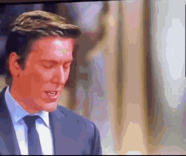 a man in a suit and tie is talking on a tv screen