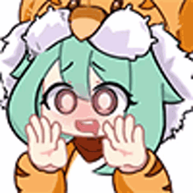 a cartoon girl is wearing a tiger costume and making a face .
