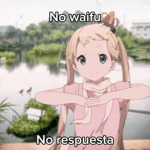 a girl with a crown on her head says " no waifu no respuesta "