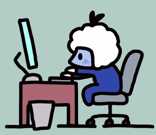 a cartoon of a person sitting at a desk with a computer