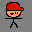 a stick figure wearing a red hat and sunglasses .